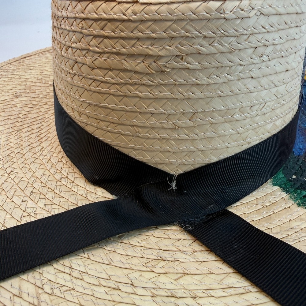 BOHO Hand Painted Artesian Signed Lilly Fedora Hat Floral Artsy SZ Large Ribbon - Picture 9 of 11